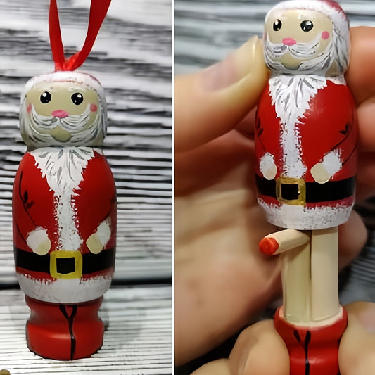 1pc, 2023 New Funny Santa Claus Pendant, Christmas Ornaments, Christmas Tree Decorations, Funny Wooden Standing Santa Claus, Personalized Christmas Craft Decorations, Unique Unusual Items, Weird Stuff