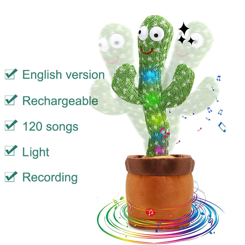 Bluetooth Dancing Cactus Repeat What You Said Usb Charging Voice Record Toy Speaker Talking Plushie Stuffed Toys for Kids Gift