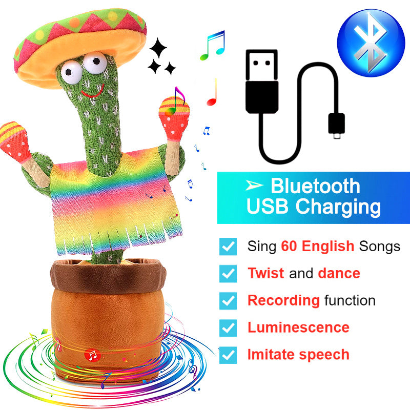 Bluetooth Dancing Cactus Repeat What You Said Usb Charging Voice Record Toy Speaker Talking Plushie Stuffed Toys for Kids Gift