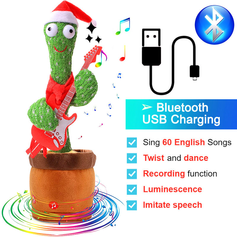 Bluetooth Dancing Cactus Repeat What You Said Usb Charging Voice Record Toy Speaker Talking Plushie Stuffed Toys for Kids Gift