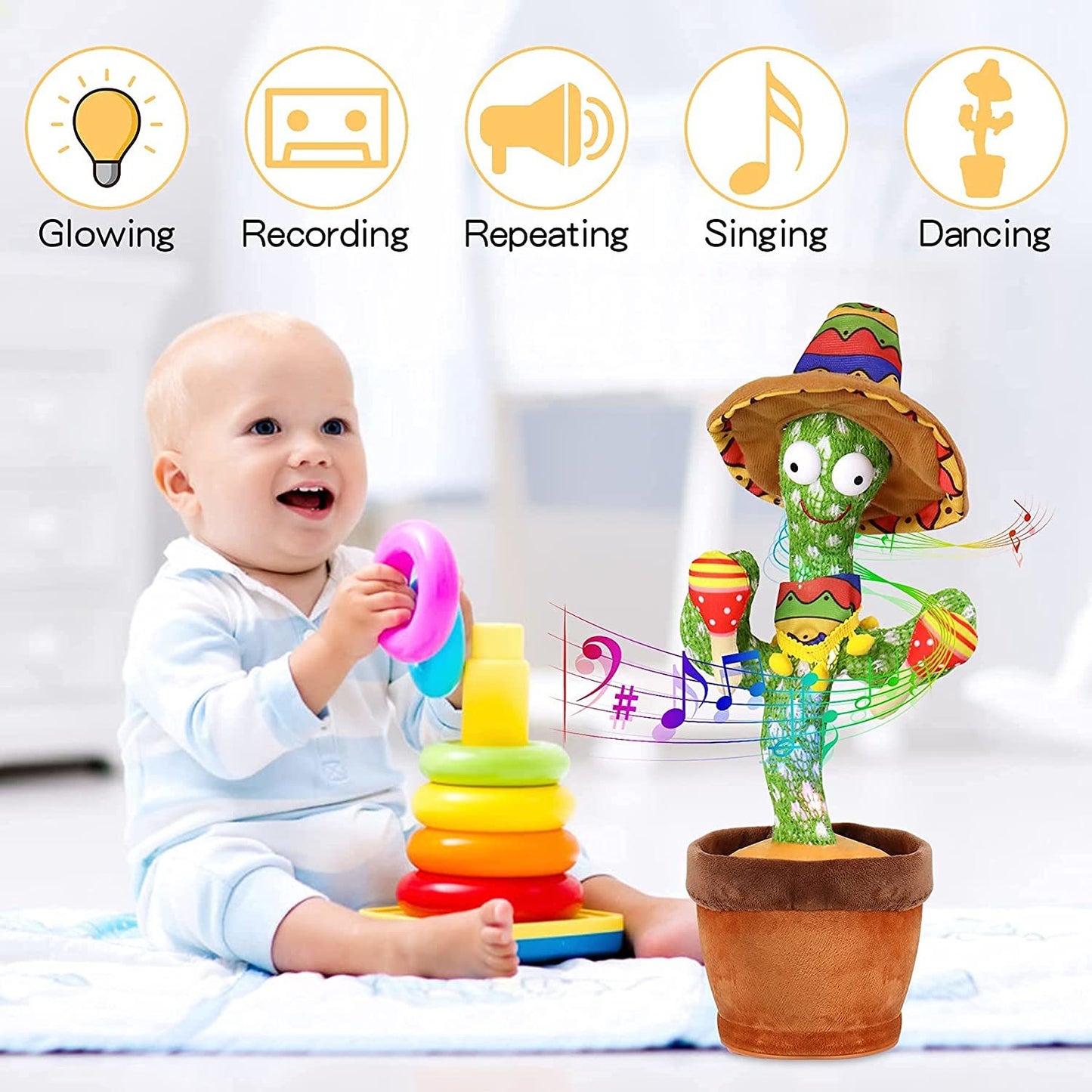 Bluetooth Dancing Cactus Repeat What You Said Usb Charging Voice Record Toy Speaker Talking Plushie Stuffed Toys for Kids Gift