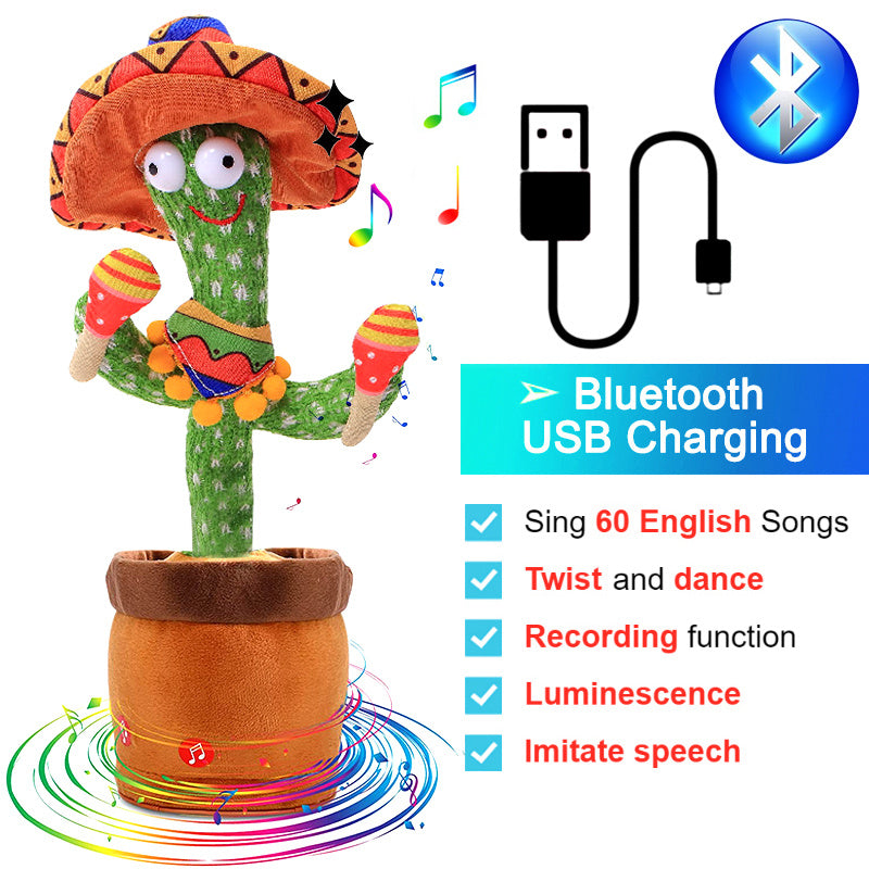 Bluetooth Dancing Cactus Repeat What You Said Usb Charging Voice Record Toy Speaker Talking Plushie Stuffed Toys for Kids Gift