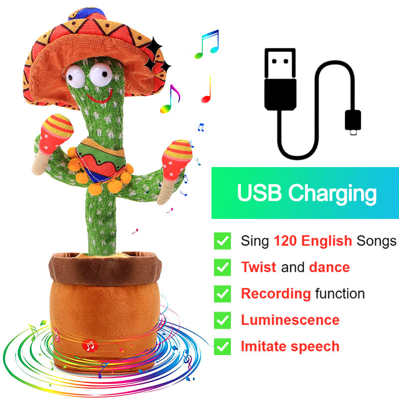 Bluetooth Dancing Cactus Repeat What You Said Usb Charging Voice Record Toy Speaker Talking Plushie Stuffed Toys for Kids Gift