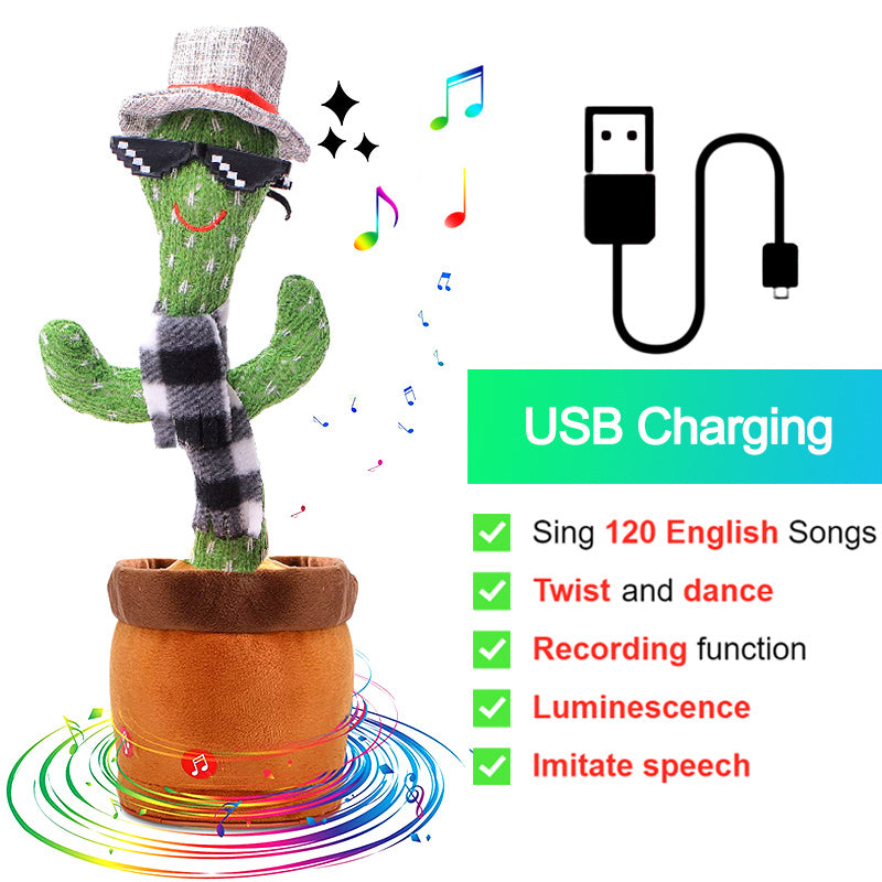 Bluetooth Dancing Cactus Repeat What You Said Usb Charging Voice Record Toy Speaker Talking Plushie Stuffed Toys for Kids Gift