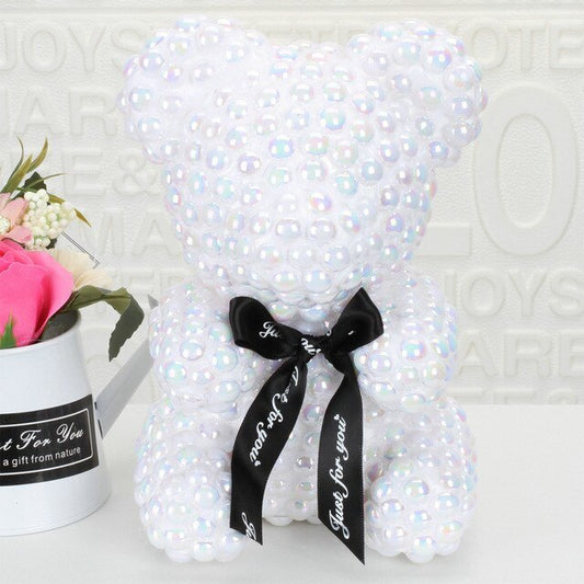 Valentines Day Gift Pearl Rose Teddy Bear Rose Flower Artificial Party Wedding Decoration Christmas Gifts Women Valentines Gift