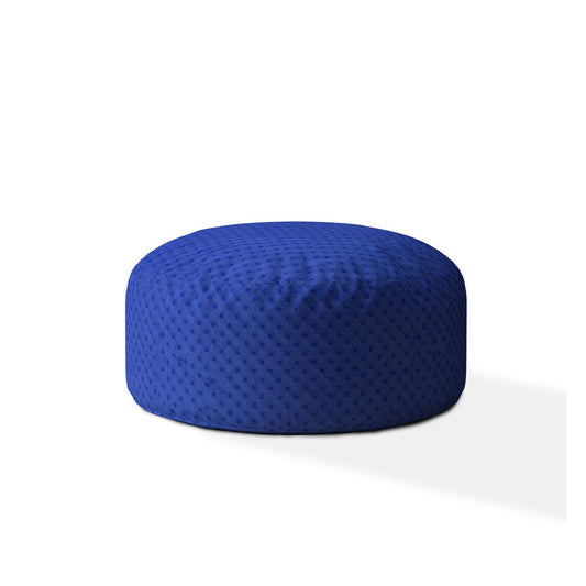 Indoor MINKY DIMPLE DOT Plush Royal Blue Round Zipper Pouf - Stuffed - Extra Beads Included! - 24in dia x 20in tall