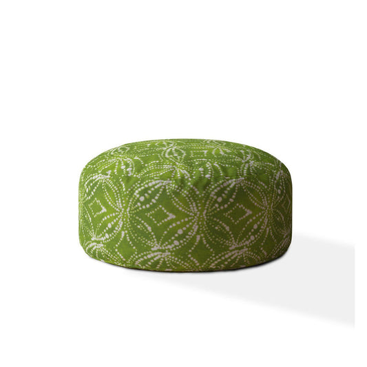 Indoor RIGEL Green Round Zipper Pouf - Stuffed - Extra Beads Included! - 24in dia x 20in tall