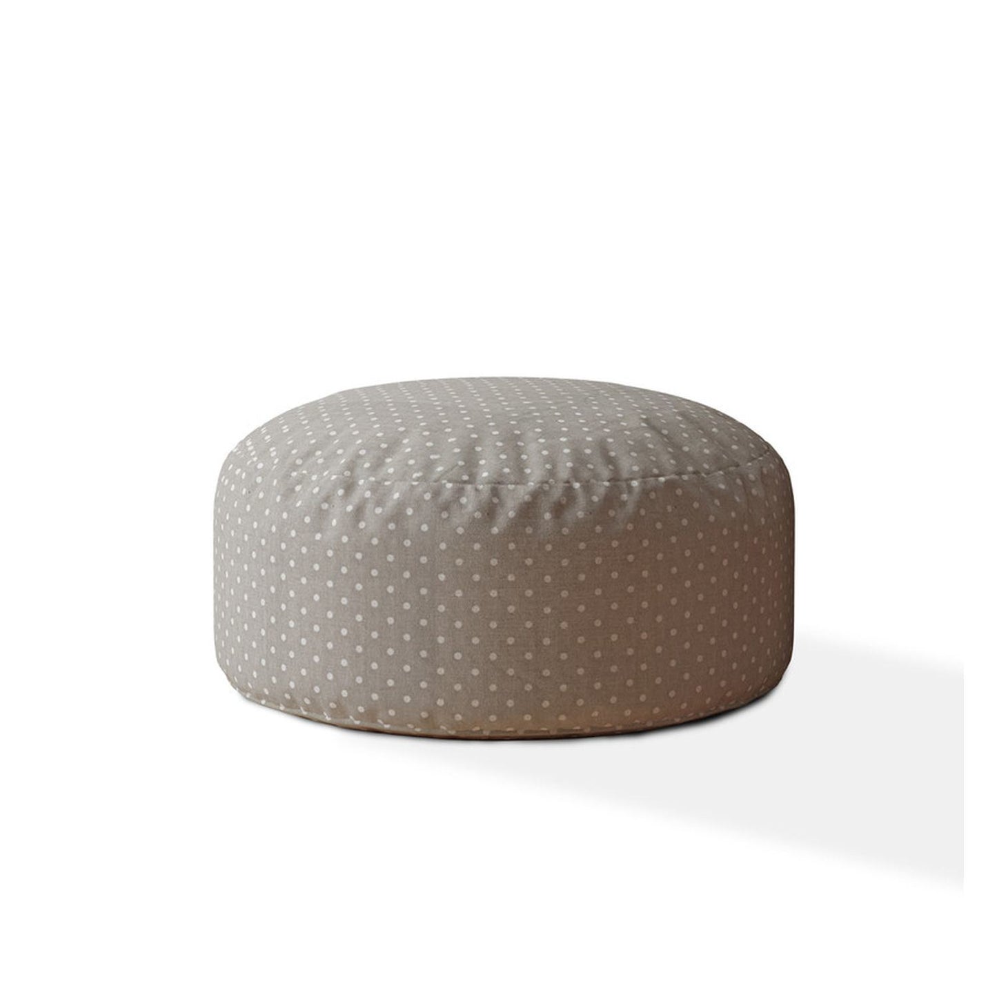 Indoor DINER DOT Light Grey Round Zipper Pouf - Stuffed - Extra Beads Included! - 24in dia x 20in tall