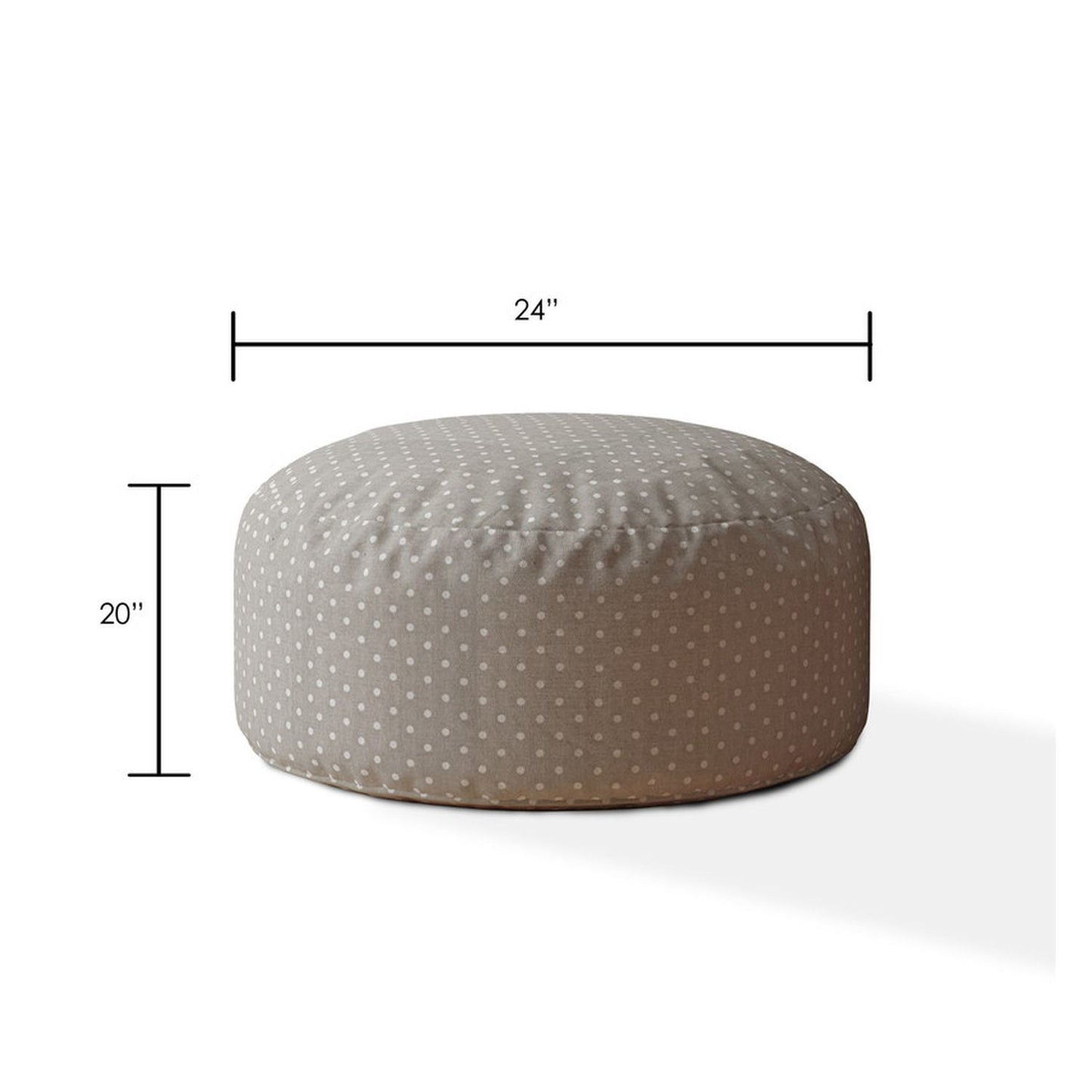 Indoor DINER DOT Light Grey Round Zipper Pouf - Stuffed - Extra Beads Included! - 24in dia x 20in tall