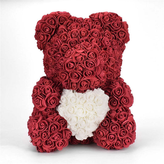 40cm Rose Bear Heart Artificial Flowers Red Rose Bear For Women Valentine&#39;s Wedding Birthday Christmas Gift Home Decoration