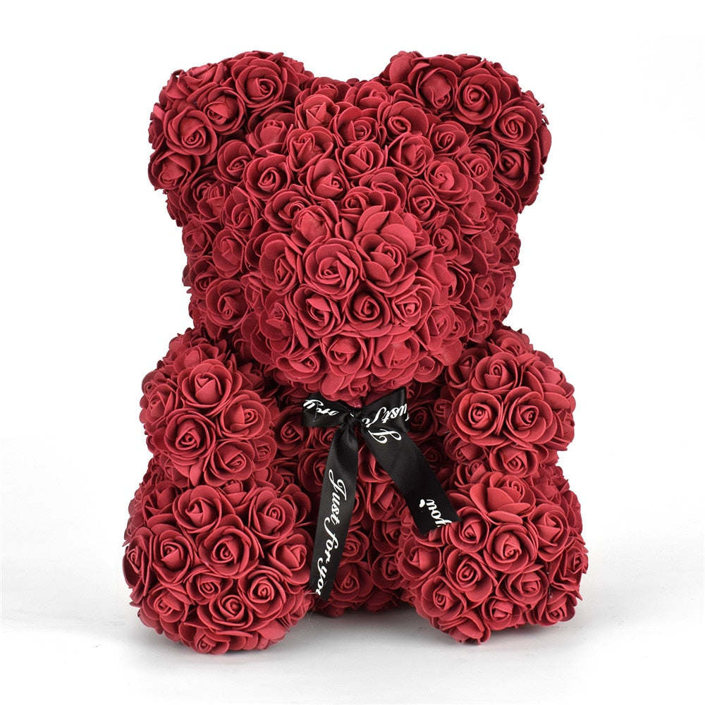 40cm Rose Bear Heart Artificial Flowers Red Rose Bear For Women Valentine&#39;s Wedding Birthday Christmas Gift Home Decoration