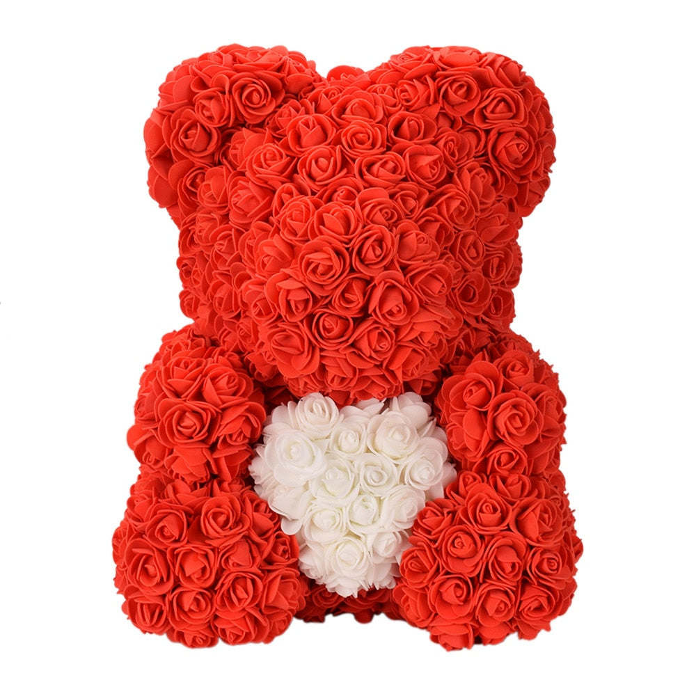 40cm Rose Bear Heart Artificial Flowers Red Rose Bear For Women Valentine&#39;s Wedding Birthday Christmas Gift Home Decoration