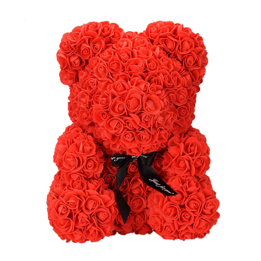 40cm Rose Bear Heart Artificial Flowers Red Rose Bear For Women Valentine&#39;s Wedding Birthday Christmas Gift Home Decoration