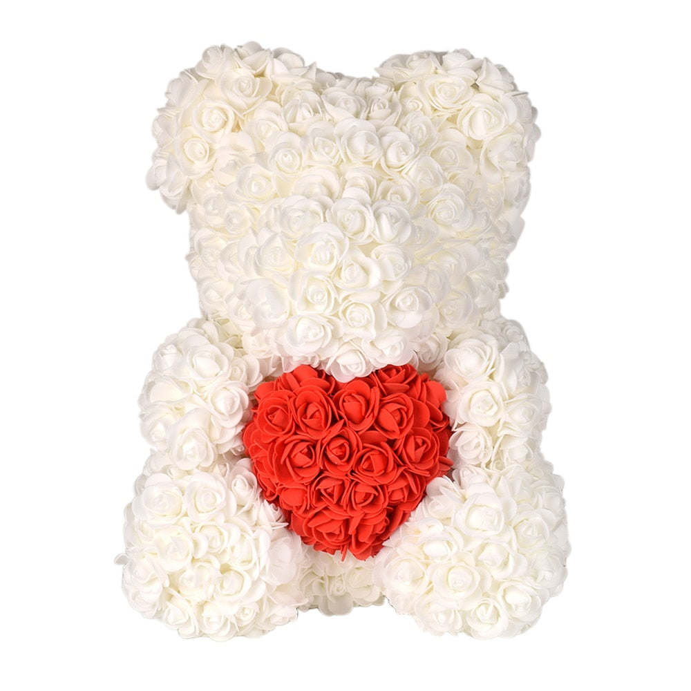 40cm Rose Bear Heart Artificial Flowers Red Rose Bear For Women Valentine&#39;s Wedding Birthday Christmas Gift Home Decoration